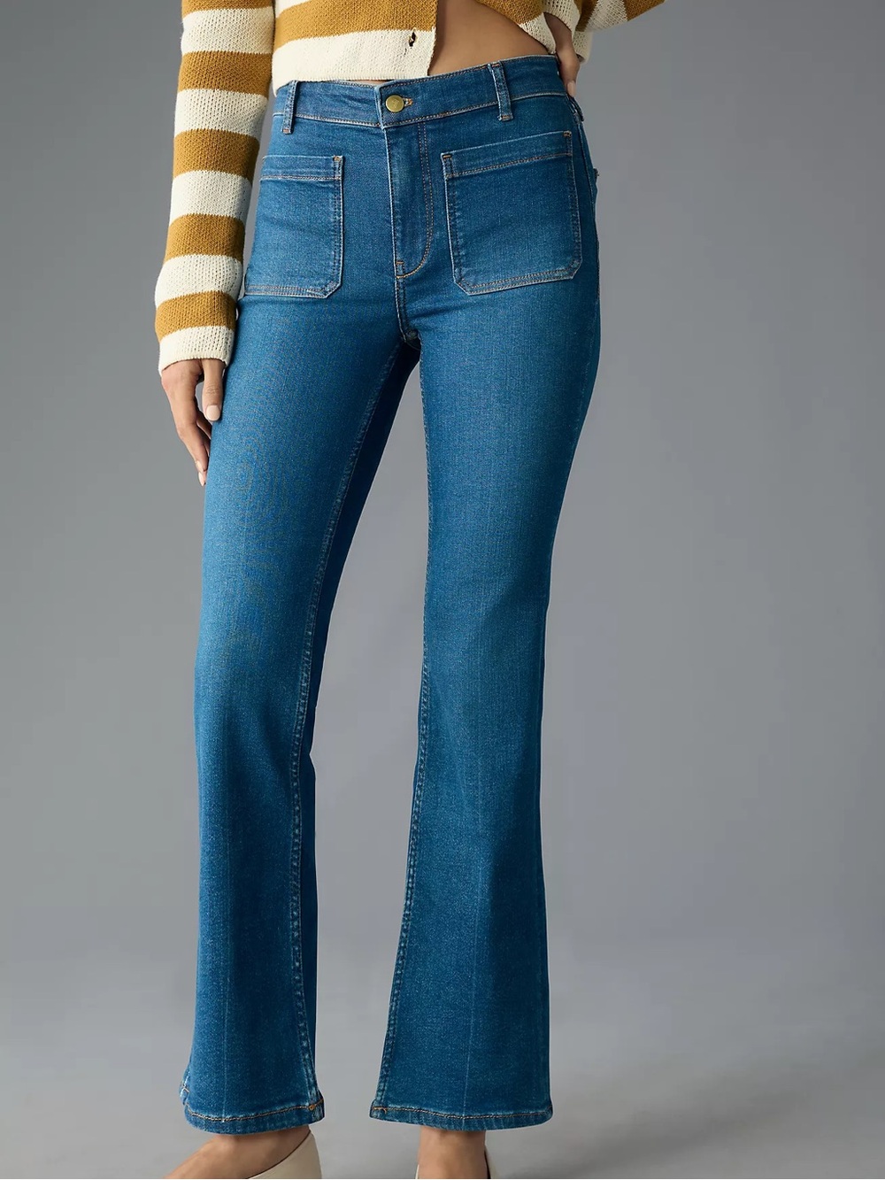 Pilcro Anthropologie The Yaya Patch Pocket Mid-Rise Crop Flare Jeans 34 NWOT